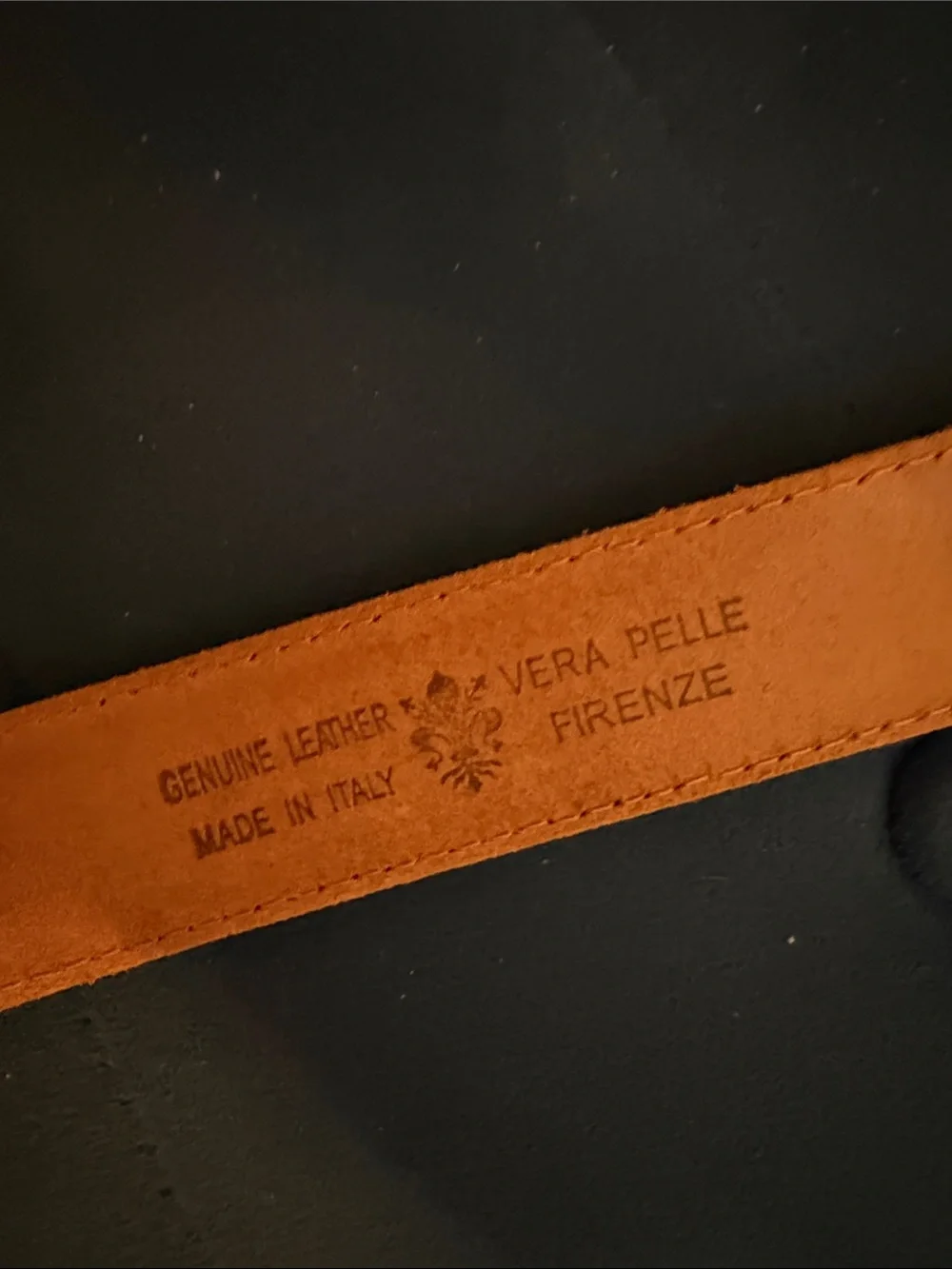 Men's Orange Leather Belt made in Italy, long 38 inches